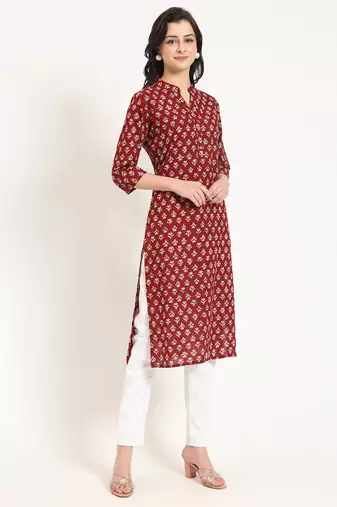 Divena maroon floral print cotton fabric straight top
