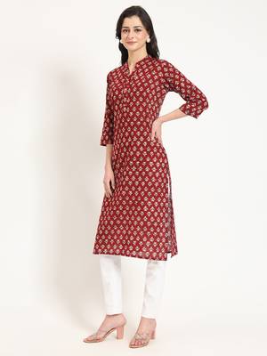 Divena maroon floral print cotton fabric straight top 4
