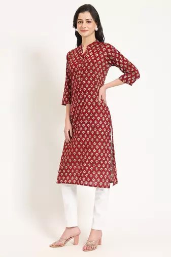 Divena maroon floral print cotton fabric straight top