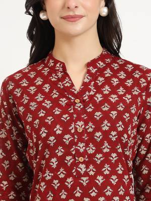 Divena maroon floral print cotton fabric straight top 5