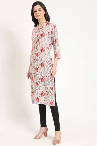 Divena multicolour floral print rayon fabric straight kurta
