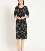 Divena black floral print cotton fabric a-line kurta
