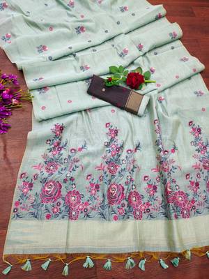 Sky soft muga cotton weaving saree with resham woven fancy tassels 5