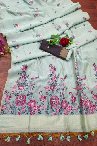Sky soft muga cotton weaving saree with resham woven fancy tassels