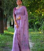 Purple soft muga cotton weaving saree with resham woven fancy tassels