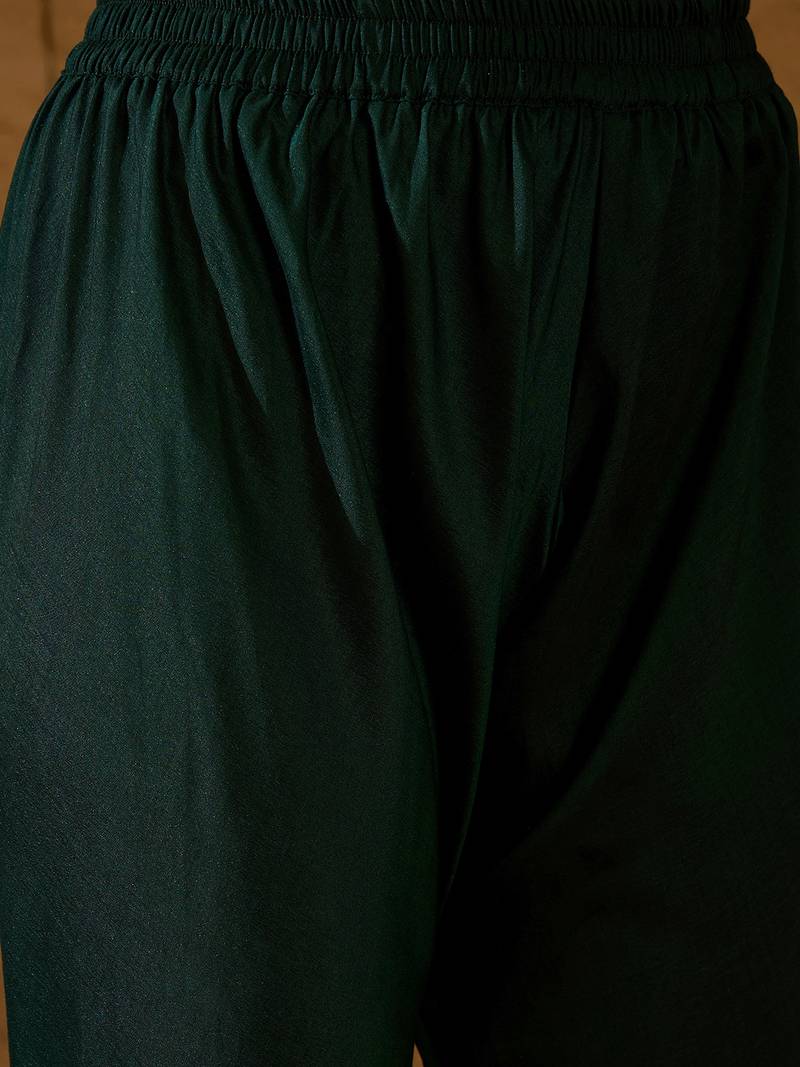 Women green silk blend foil print embroidered anarkali kurta churidar with dupatta