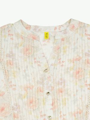 Women off white cotton blend floral printed a-line kurta 5