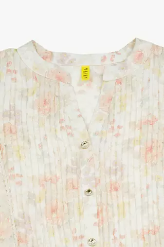 Women off white cotton blend floral printed a-line kurta