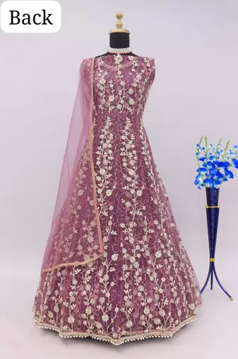 Pink embroidered butterfly net anarkali suit