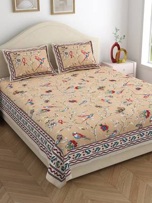 Rajasthani traditional jaipuri pure cotton king size double bedsheet with 2 pillow covers sets 1