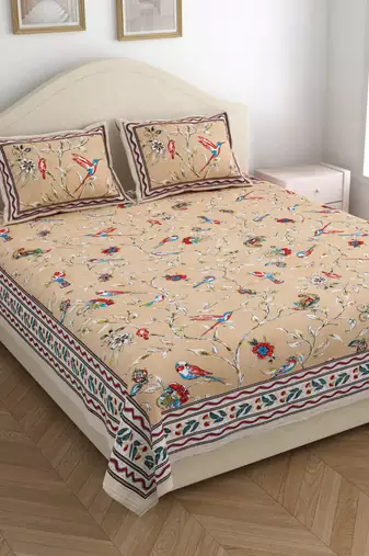 Rajasthani traditional jaipuri pure cotton king size double bedsheet with 2 pillow covers sets