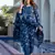 women blue floral print straight kurta set with dupatta