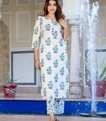 women off white and sky blue kurta bottom dupatta set