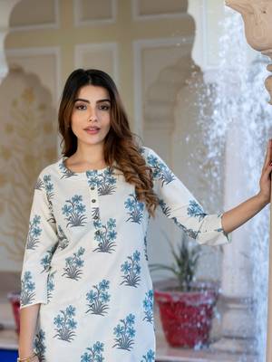 women off white and sky blue kurta bottom dupatta set 4