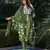 women green & off-white floral print straight kurta set with dupatta