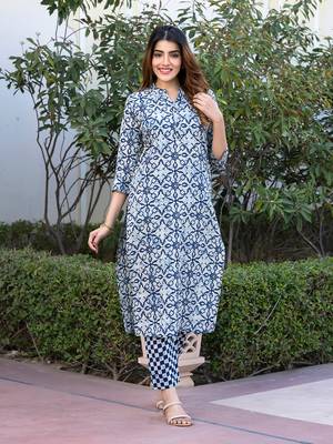 women blue and grey kurta bottom dupatta set 1