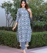 women blue and grey kurta bottom dupatta set