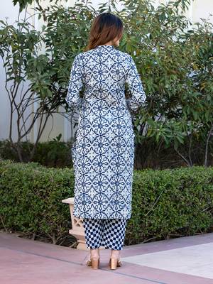 women blue and grey kurta bottom dupatta set 2