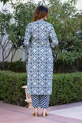 women blue and grey kurta bottom dupatta set
