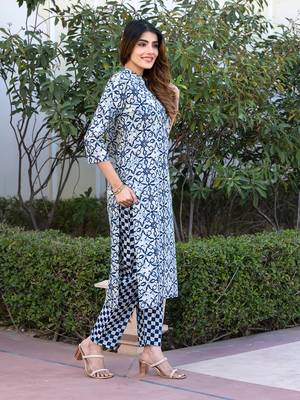 women blue and grey kurta bottom dupatta set 3