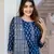 women navy blue floral print straight kurta set with dupatta