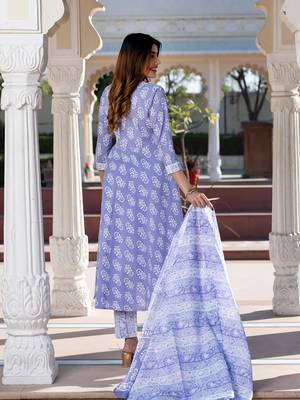 Jaitpuriya women blue floral print anarkali kurta set with dupatta 2