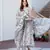 women grey and white floral print anarkali kurta set with trouser and dupatta