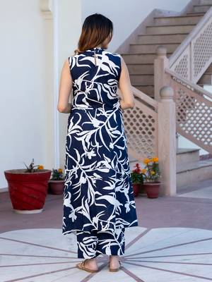 women blue and white kurta with palazzo set 2