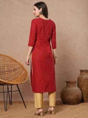 Straight fit cotton kurta in woven zari fabric with hand embroidery detailing. 2