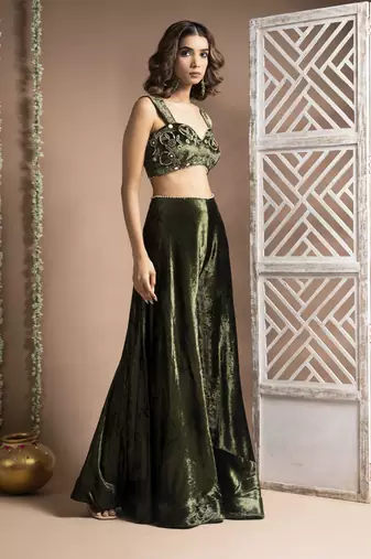 Green velvet indo palazzo set (set of 2)