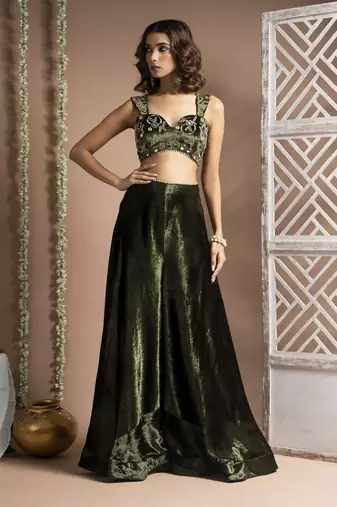 Green velvet indo palazzo set (set of 2)