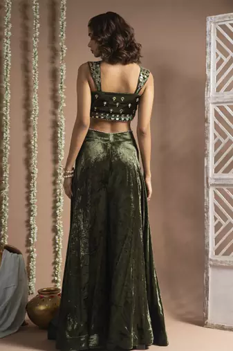 Green velvet indo palazzo set (set of 2)