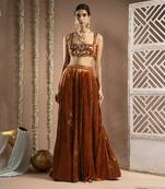 Rust Orange Velvet Indo Lehenga Set
