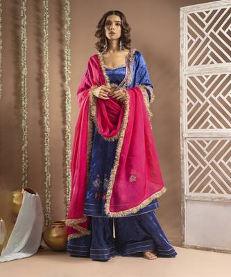 Royal blue velvet anarkali suit set (set of 4) 1