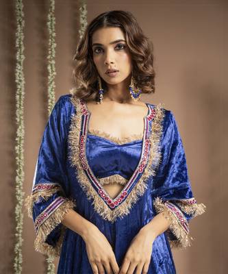 Royal blue velvet anarkali suit set (set of 4) 4