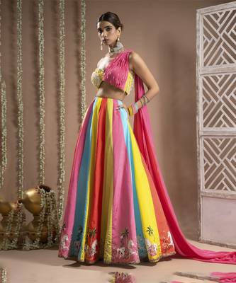 Horse Print One Shoulder Lehenga Set (Set Of 2) 2