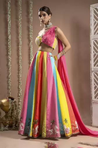 Horse Print One Shoulder Lehenga Set (Set Of 2)