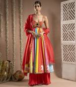 Red horse print anarkali suit set (set of 3)