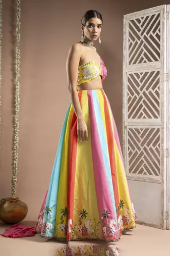 Horse Print One Shoulder Lehenga Set (Set Of 2)