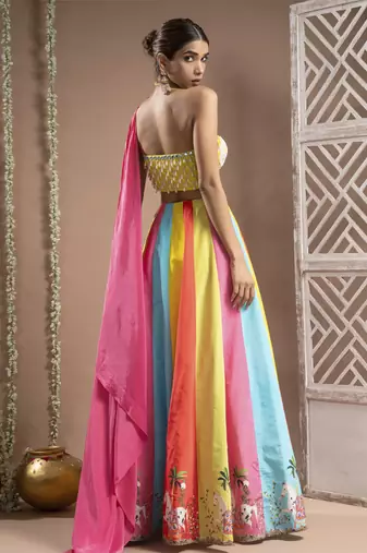 Horse Print One Shoulder Lehenga Set (Set Of 2)