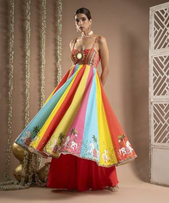 Red horse print anarkali suit set (set of 3) 5