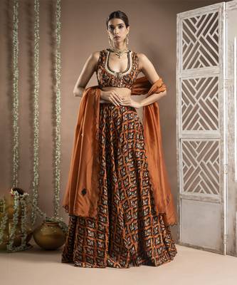 Black Rust Printed Lehenga Set (Set Of 3) 1
