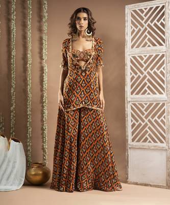 Black rust printed indo-kurta set (set of 3) 1