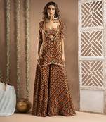 Black rust printed indo-kurta set (set of 3)