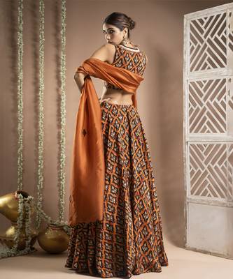 Black Rust Printed Lehenga Set (Set Of 3) 3