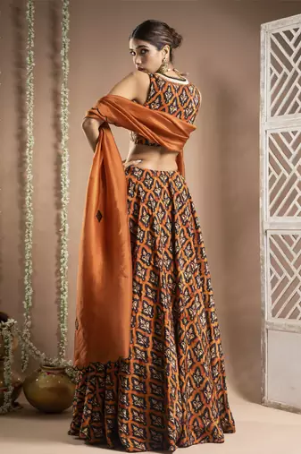 Black Rust Printed Lehenga Set (Set Of 3)