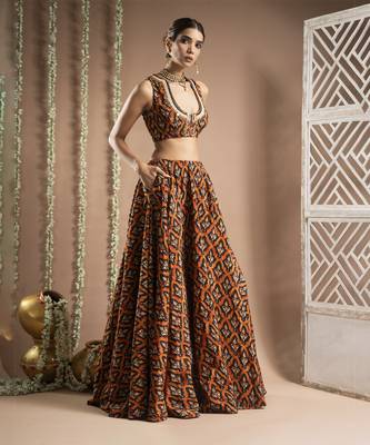Black Rust Printed Lehenga Set (Set Of 3) 4