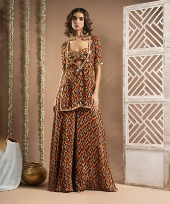 Black rust printed indo-kurta set (set of 3) 3