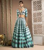 Blue Ombre Digital Print Indo-Lehenga Set (Set Of 2)