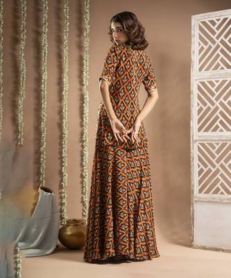 Black rust printed indo-kurta set (set of 3) 4